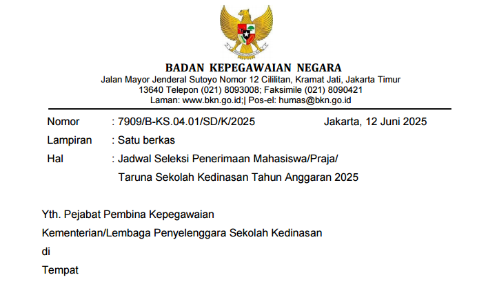 jadwal pendaftaran sekolah kedinasan 2025
