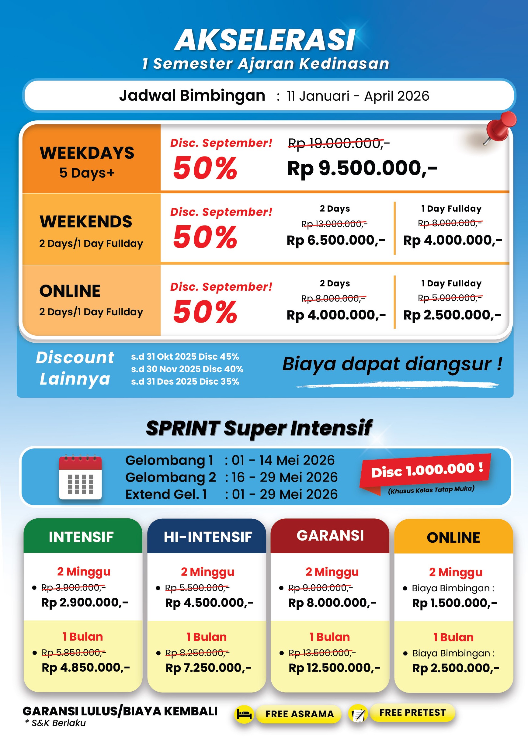 Brosur Bimbel Kedinasan 2026 - Akselerasi & Sprint